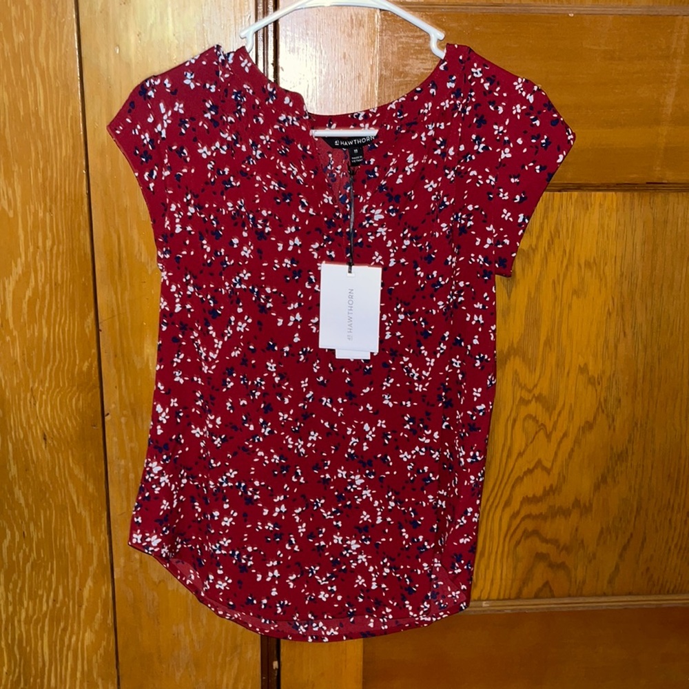 Burgundy Short Sleeved Blouse